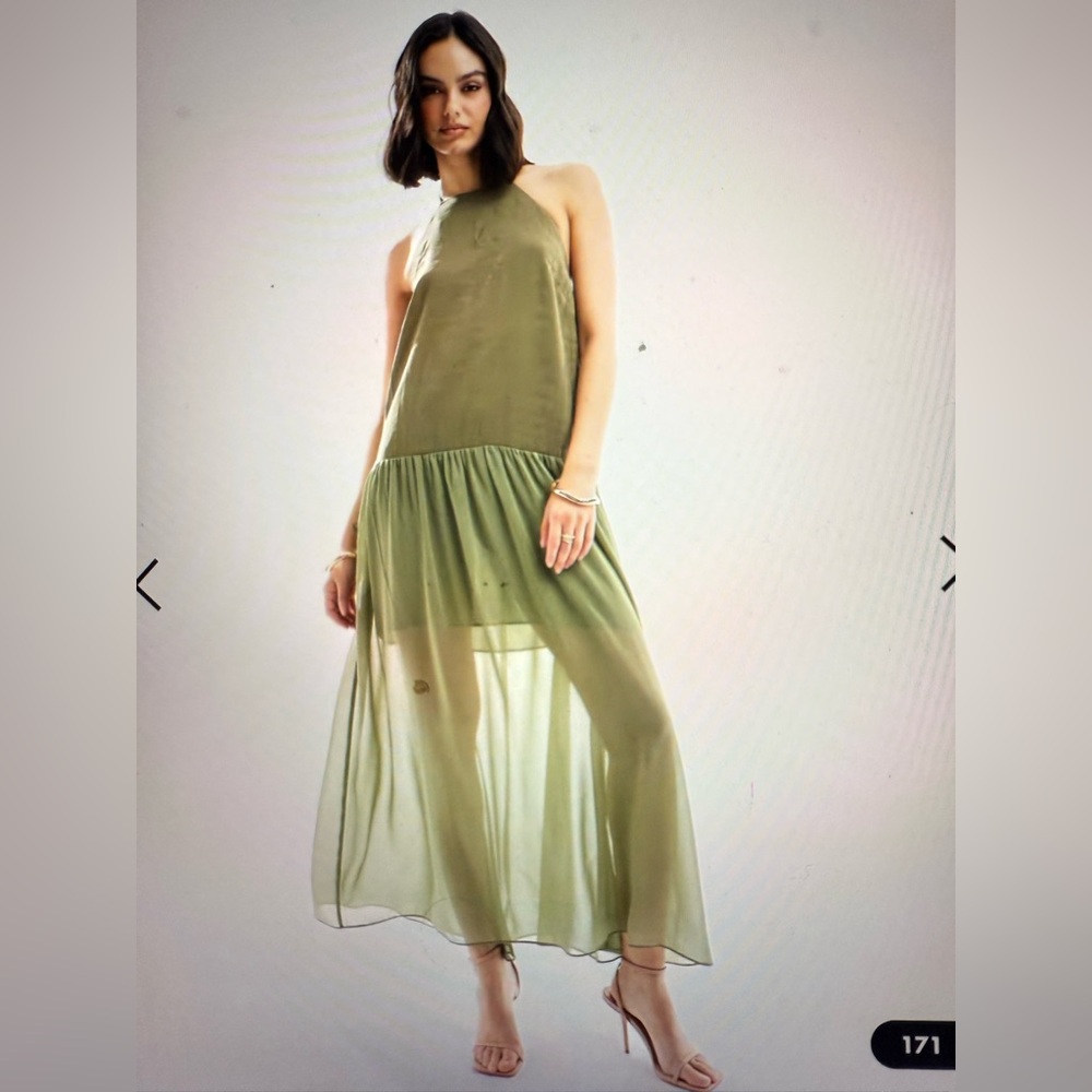 Elegant Olive Green Halter Maxi Dress